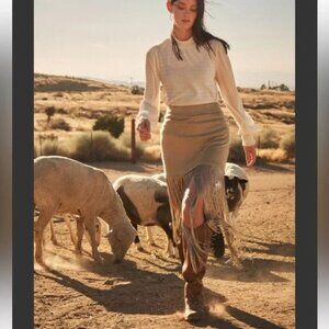 Stretch Faux Suede Fringe Detail Mini Sage Green